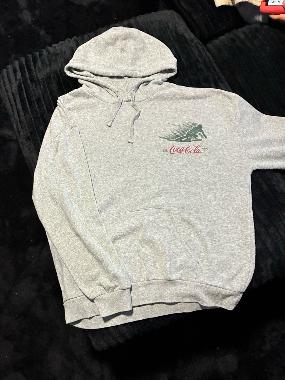 Coca Cola Light Gray Hoodie with Red & Green Logo - Men's Pullover